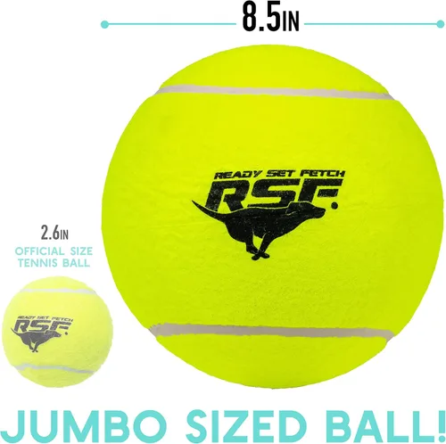 Vista 2 de Franklin Pet Supply Co. - Pelota de tenis para perros de gran tamaño, 8.5 pulgadas, bomba incluida Floats In Water, High-Visibility Neon