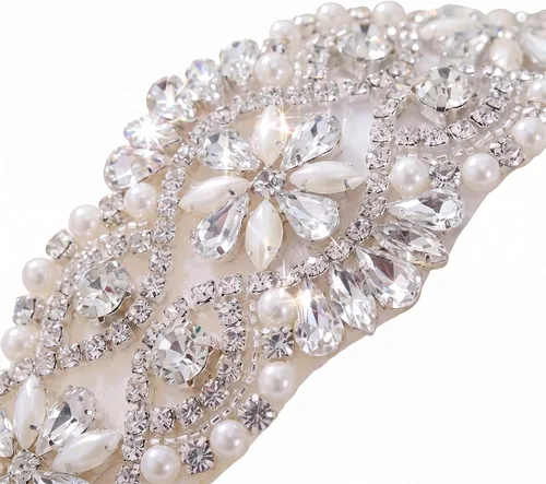 Vista 13 de Cinturón de Boda con Brillantes y Perlas de Cristal para Novia, con Adorno de Cuentas, para Vestidos de Mujer 004 Plata