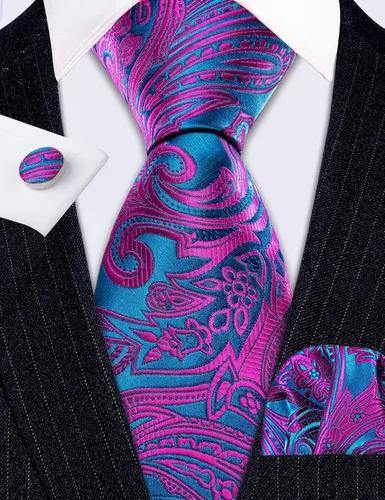 Vista 48 de Barry.Wang - Juego de corbata de seda para hombre, diseño de cachemira, pañuelo y gemelos de bolsillo