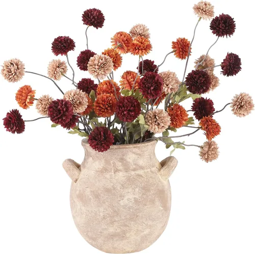 Vista 32 de DuHouse 6 piezas de flores artificiales de seda sintética pompón mamá