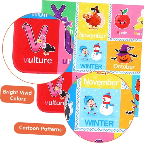 Vista 7 de IMIKEYA Play Rugs - Tapete para sala de juegos con patrón colorido, colección Playtime ABC, alfabeto, estaciones, meses, frutas y formas, alfombra