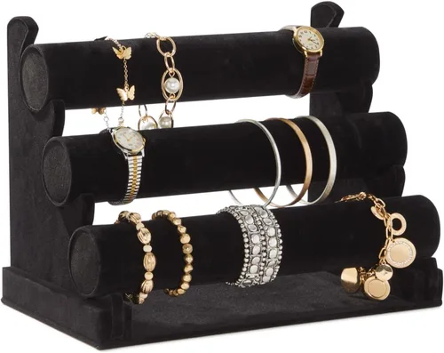 Vista 5 de Soporte para joyas3-Tier de terciopelo joyas brazalete collar con dije Display Rack, Negro 12x 9x 7pulgadas