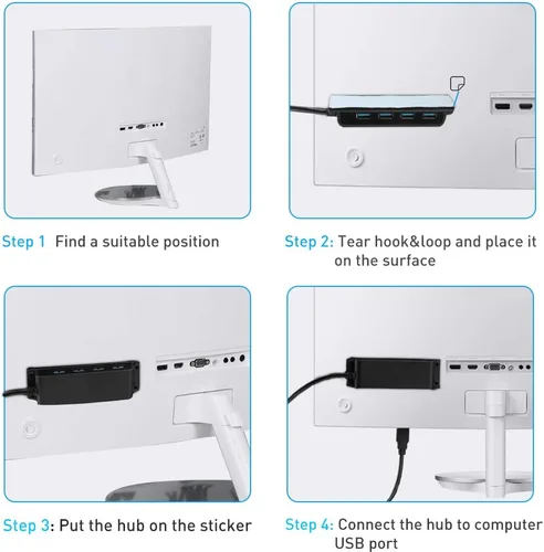 Vista 3 de Hub de escritorio portátil USB 3.0 de 4 puertos, concentrador de datos USB 3.0 fija con cable de 3.3 pies para MacBook, Mac Pro/Mini, iMac, XPS