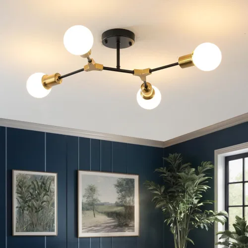 Vista 10 de Lámpara de techo moderna semiempotrada, lámpara de 4 luces de mediados de siglo para comedor, dormitorio, cocina, vestíbulo, entrada, pasillo