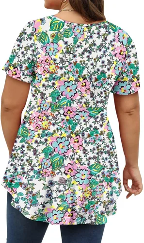Vista 4 de ROSELINLIN Blusa de verano floral de manga corta con cuello en V para mujer
