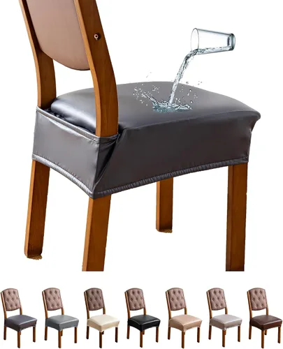 Vista 11 de Genina Juego de 6 fundas de asiento impermeables de piel sintética para sillas de comedor, fundas de asiento de silla, fundas de asiento elásticas
