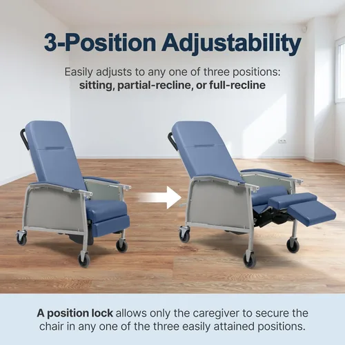 Vista 5 de Lumex Silla reclinable médica de 3 posiciones, Silla Geri reclinable con ruedas, Blue Ridge