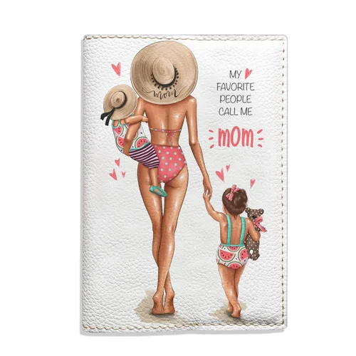 Vista 6 de Summer passport holder for women - Mom with Daughter and Son, Eco Leather Wallet Organizer, Personalized Cover for documents