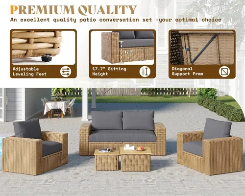 Vista 8 de AMERLIFE - Juego de muebles de patio de 6 piezas, juego de sofá de mimbre