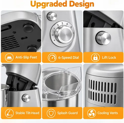 Vista 4 de 5.3 QT Stand Mixer, 660W Large Capacity Dough Mixer for Kitchen