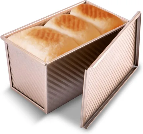 Vista 10 de KITESSENSU Molde para pan Pullman de acero al carbono con tapa, capacidad de masa de 1 libra, negro, antiadherente, pan y tostadas