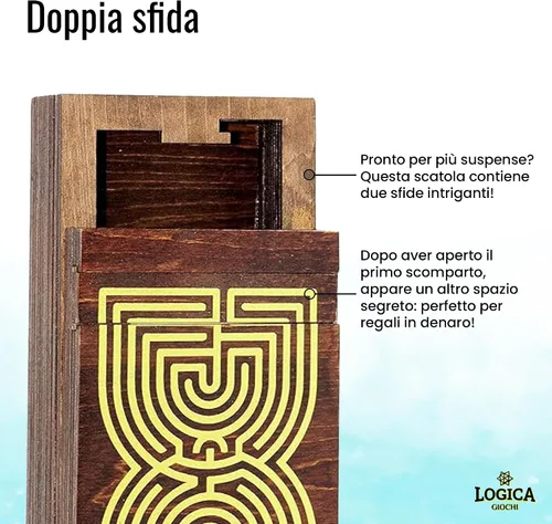 Vista 4 de Logica Jeux Art. Caja de laberinto - Rompecabezas de madera - Caja secreta - Dificultad increíble 5/6 - Colección Leonardo da Vinci