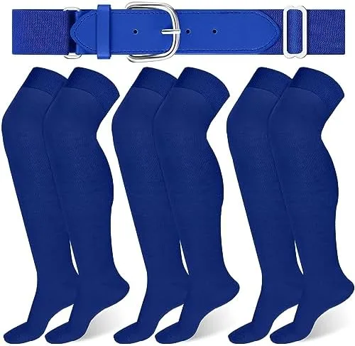 Vista 8 de Hicarer Juego de 3 pares de calcetines de fútbol por encima de la rodilla, calcetines de béisbol extralargos, calcetines de sóftbol con cinturón