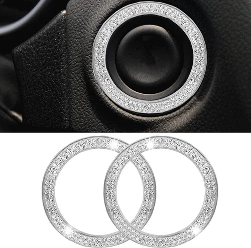 Vista 8 de 2 calcomanías de anillo de arranque de motor de automóvil con doble diamantes de imitación, accesorios brillantes para el interior del automóvil
