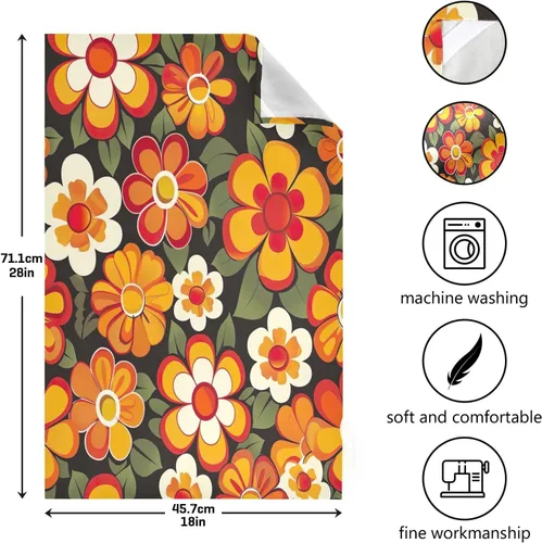 Vista 3 de GAIREG Orange Retro Hippie Flowers Drying Dish Towels for Kitchen, 28x18 Inch Decorative Rags for Kitchen