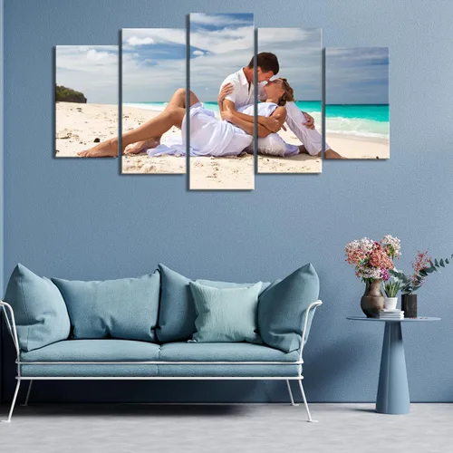 Vista 4 de ZHIYYHAO Impresiones en lienzo personalizadas con tus fotos, 5 paneles enmarcados personalizados con retrato familiar, mascotas, boda, paisaje, arte
