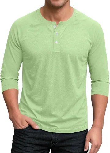 Vista 9 de Ctreela Camiseta Henley de manga 3/4 para hombre, estilo casual, ajustada, color sólido, manga larga, camiseta de béisbol