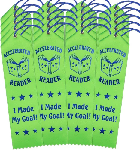 Vista 4 de RibbonsNow Accelerated Reader Award Ribbons - 25 cintas verdes con tarjeta y cuerda