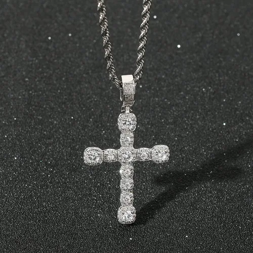 Vista 3 de STARCHENIE Collar de cruz de latón chapado en oro, colgante de crucifijo de circonita cúbica, cadena de cuerda de 24 pulgadas, Metal, Circonia cúbica
