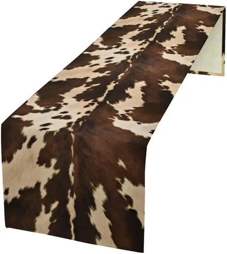 Vista 45 de Camino de mesa con estampado de vaca, camino de mesa estilo occidental con estampado de cuero de vaca en blanco y negro, decoración de mesa
