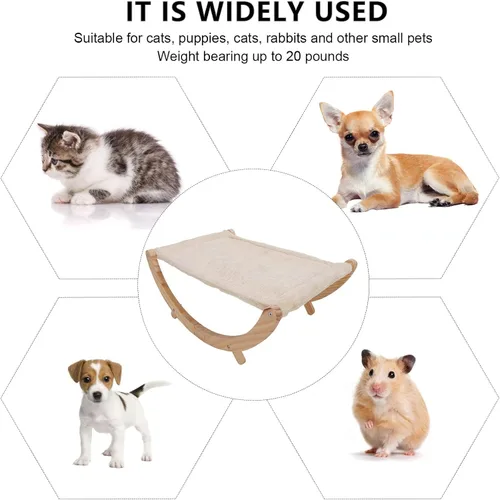 Vista 5 de Hamaca de madera para gatos, plegable y extraíble, transpirable y antideslizante, elevada para todas las estaciones, cama columpio adecuada