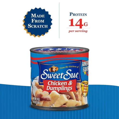 Vista 4 de Sweet Sue Pollo con Dumplings, lata de 24 oz - Sopa lista para calentar y servir - 14g de proteína por porción - Receta hecha desde cero