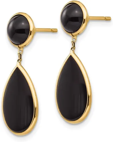 Vista 2 de Aretes colgantes de oro amarillo de 14 quilates con forma de lágrima de ónix, Gema, Ónix