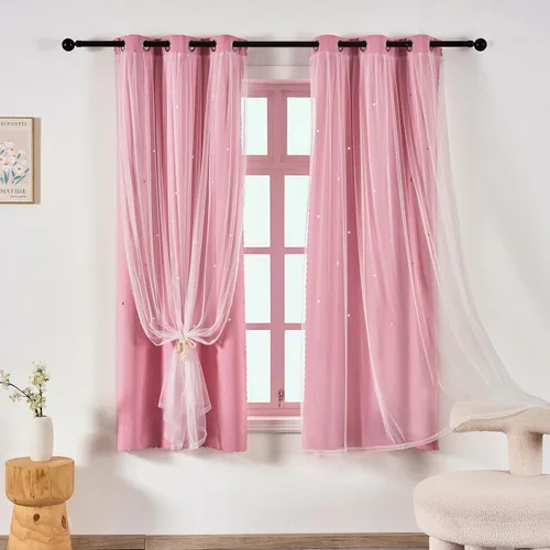 Vista 48 de indistar Cortinas opacas con recortes de estrellas para dormitorio de niña, cortinas de oscurecimiento para habitación de bebé, cortinas