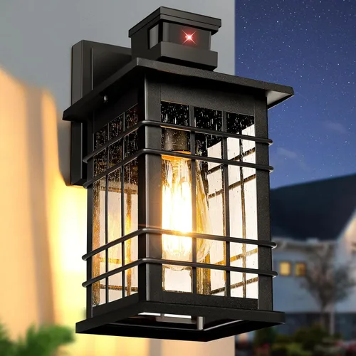 Vista 17 de Lámpara exterior con sensor de movimiento para montaje en pared, de bronce aceitado del anochecer al amanecer, impermeable, con base E26, linterna