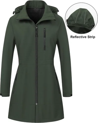 Vista 3 de CREATMO US Chaqueta táctica ligera impermeable larga Softshell con forro polar cortavientos para mujer