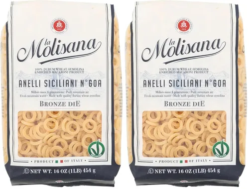 Vista 3 de La Molisana Anellini Siciliani N°60 A Pasta, 16 onzas (paquete de 12), sémola de trigo duro italiana de primera calidad, alta proteína 14%