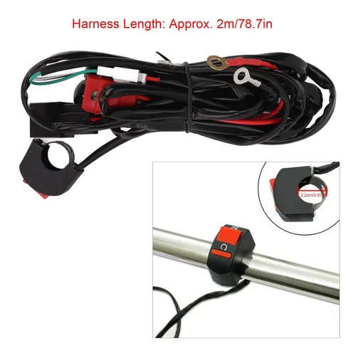 Vista 6 de Kit de arnés de cableado de luz LED para motocicleta, kit de arnés de cableado de barra de luz LED, interruptor de manillar de motocicleta