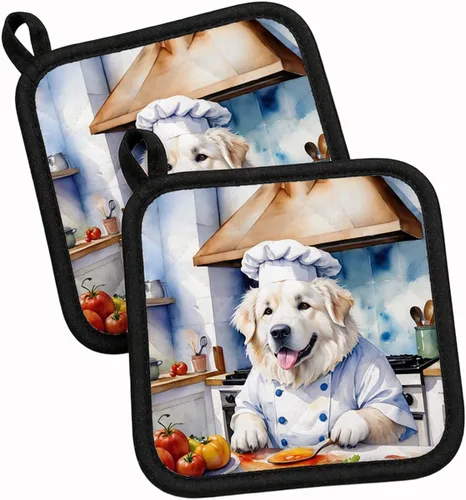 Vista 102 de Caroline's Treasures Coton de Tulear El Chef Par de Agarraderas de Ollas de Cocina Resistentes al Calor Juegos de Agarraderas de Ollas Almohadillas