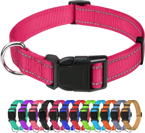 Vista 13 de TagME Collares de nailon reflectantes para perros, collar ajustable clásico para mascotas con hebilla de liberación rápida para cachorros, rosa Rosa