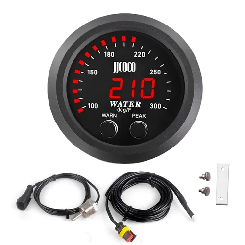 Vista 24 de Universal 52mm Medidor de Temperatura de Agua 0-300F (-17~187C) Electrónico LED Digital Azul DC12V para Automóvil con Adaptador de Sensor