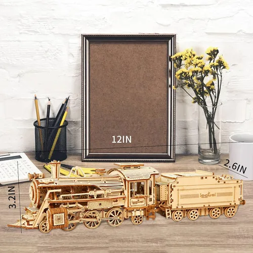 Vista 5 de Express Train - Kit de modelo de rompecabezas de madera 3D de bricolaje - Kit de manualidades de rompecabezas de madera cortado con láser, juguete