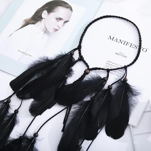 Vista 3 de LUREME Diadema de plumas hippie para mujer, disfraz indio, accesorio para el cabello de plumas (Hb00010)