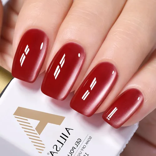 Vista 11 de AILLSA - Esmalte de uñas de gel ojo de gato color marrón con purpurina dorada con imán, esmalte de uñas de gel ámbar destello nude con cristales