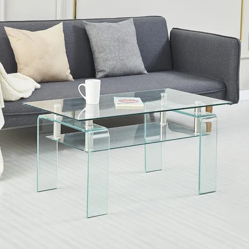 Vista 21 de Mesa de centro rectangular de vidrio para sala de estar, con mesa de vidrio templado y capa de MDF, para sala de estar y oficina
