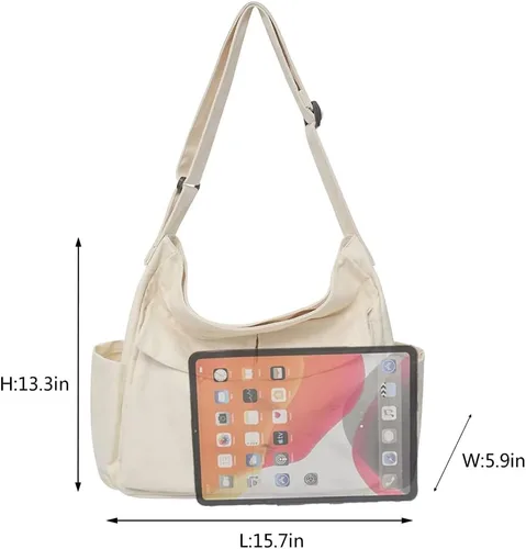 Vista 5 de Bolso bandolera de lona con alfileres y colgante para mujeres y niñas, bolso escolar estético casual