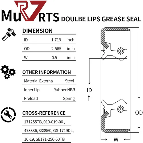 Vista 4 de RV MURTS 4 piezas Sellos de Grasa para Cubo de Rueda de Eje de Remolque ID 1.719" x OD 2.565" Sellos de Grasa de Doble Labio con 4 piezas Pasadores
