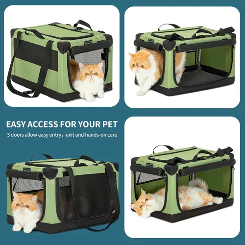 Vista 7 de Petsfit Jaula para gatos – 20 pulgadas ligera, fácil de instalar, resistente jaula portátil para perros, marco ajustable con 3 puertas de malla Verde
