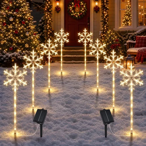 Vista 11 de 4 Pack Snowflake Solar Christmas Pathway Lights, Outdoor Decor 4 Pack-Warm White