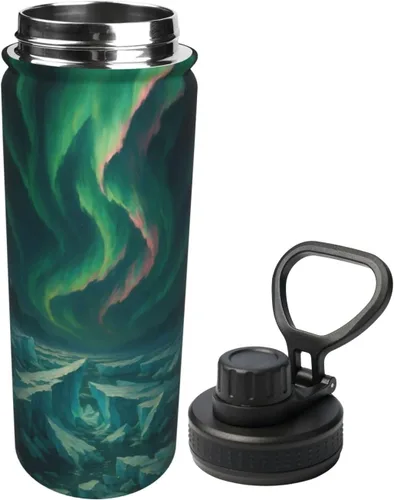 Vista 2 de Aurora Printed Insulated Water Bottle, 18oz Stainless Steel Funny Travel Mug, Leakproof Hot & Cold for Sports, Gym, Hiking