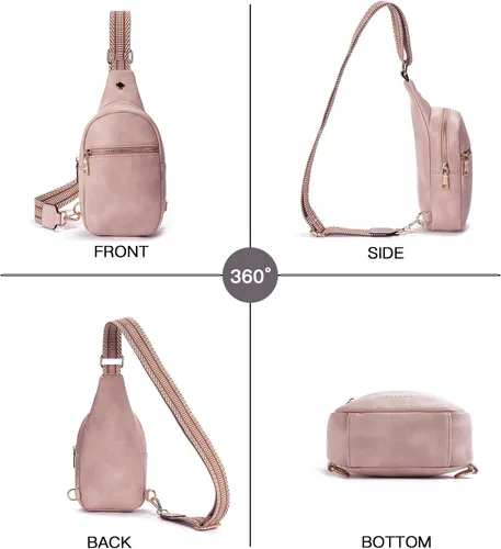 Vista 56 de Telena Riñonera pequeña para mujer, de cuero, cangureras, bolsa de pecho para mujer