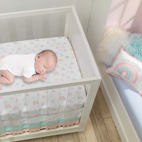 Vista 5 de Lambs & Ivy Juego de ropa de cama para cuna de bebé de 5 piezas con diseño de acuarela color rosa pastel