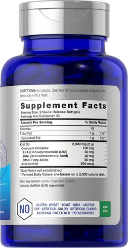 Vista 2 de Horbäach Aceite de Krill Antártico 2000mg 60 cápsulas de cápsulas blandas Suplemento Omega-3, EPA, DHA con astaxantina Sin OMG, sin gluten
