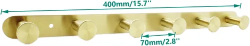 Vista 2 de Perchero montado en la pared, ganchos de acero inoxidable, perchero colgante de entrada resistente, riel de gancho multiusos con 6 ganchos para Oro