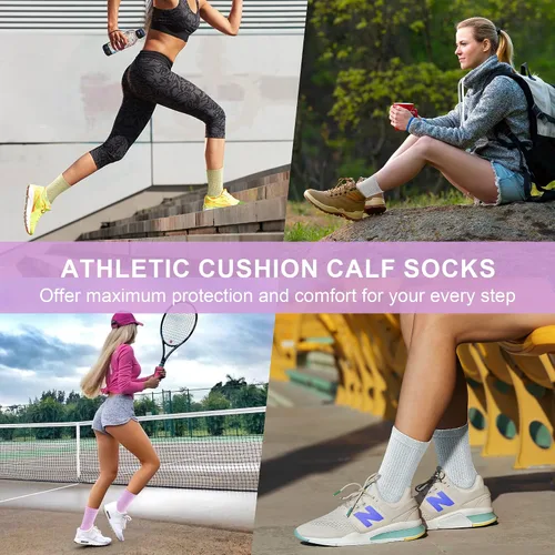 Vista 7 de cuangya Calcetines deportivos de compresión acolchados para mujer, 5 pares