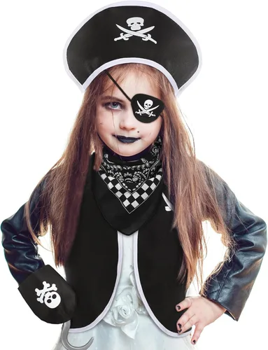 Vista 4 de Bencailor Juego de 6 accesorios de disfraz de pirata para niños, juego de rol pirata para niños y niñas, fiesta de Halloween, cosplay, disfraz
